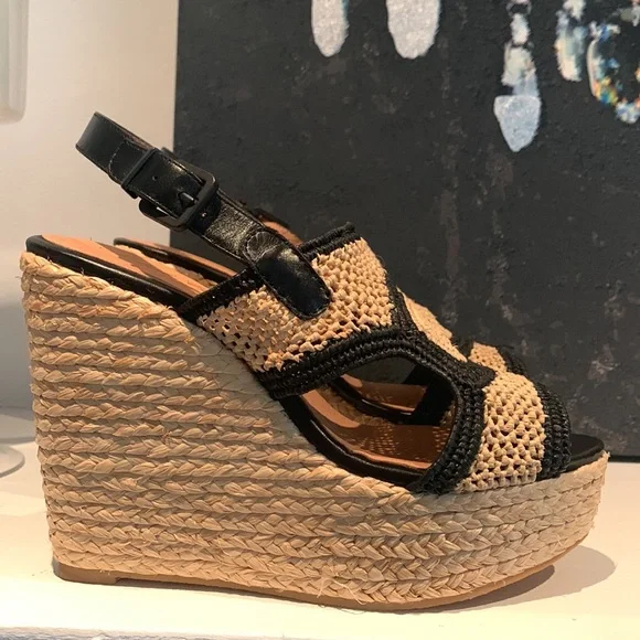 Robert Clergerie Raffia & Leather Drastik Wedge Heels Size 37.5 - Picture 5 of 11